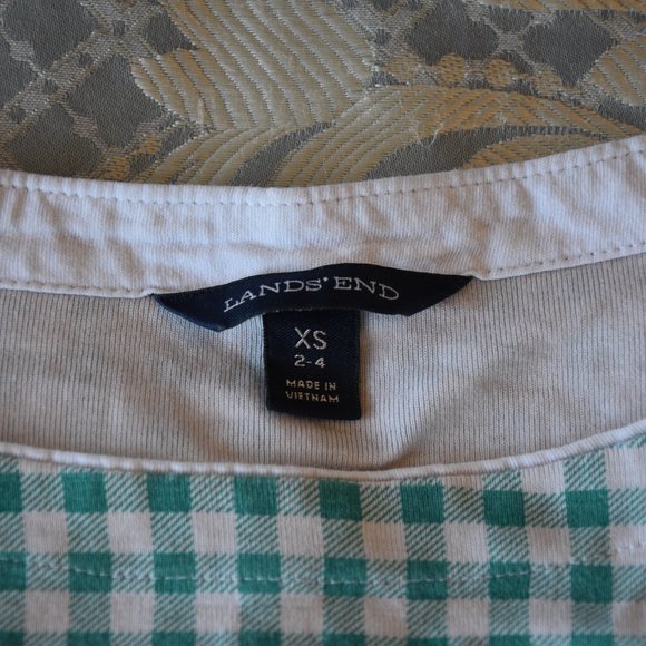 Lands' End Green White Gingham Three-Quarter Sleeve Cotton Top - Picture 4 of 7